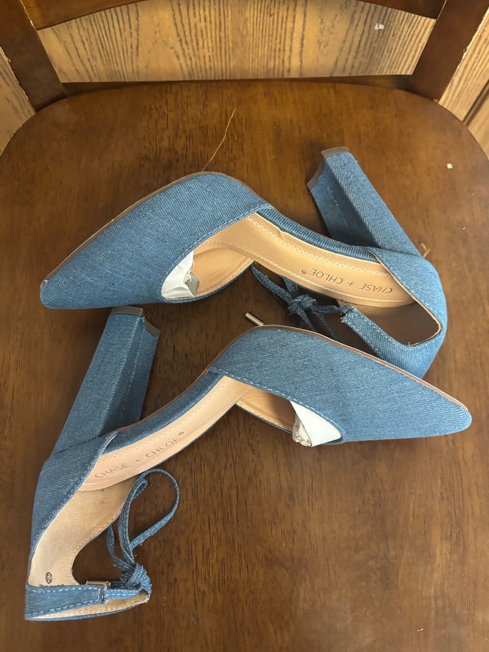 Chase + Chloe Denim Pointed Block Heels with Ankle Tie